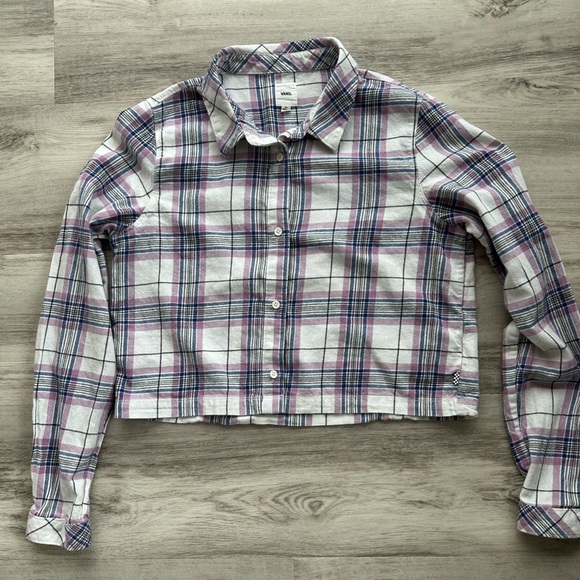 Vans Women’s Box Car Cropped Flannel Button Down Size XL - Picture 3 of 10
